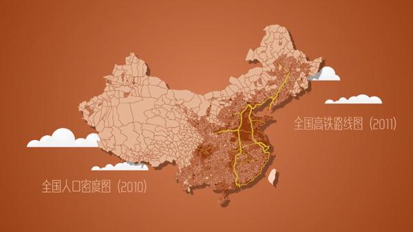 全国高铁路线图与人口密度图基本吻合,中国高铁优先在人口密度大的中东部地区布局。数据来源:哈佛大学地理分析中心 全国高铁路线图与人口密度图基本吻合,中国高铁优先在人口密度大的中东部地区布局。数据来源:哈佛大学地理分析中心